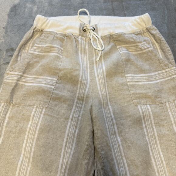 Inizio Women Linen Blend Pull On Pants Wide Leg Beige Lagenlook Italy Minimalist - Picture 2 of 11